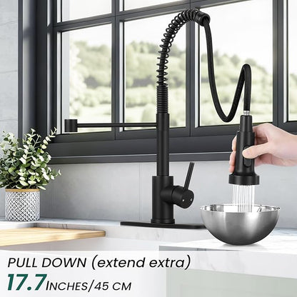 Kitchen Faucet with Pull Down Sprayer 1 Handle Pull Out Spring Sink Faucets 1 Hole Or 3 Hole Stainless Steel (Matte Black)