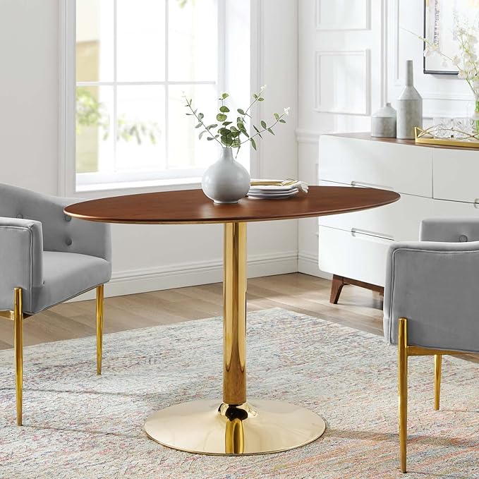 Modway Verne Oval Wood Grain 48" Dining Table in Gold Walnut
