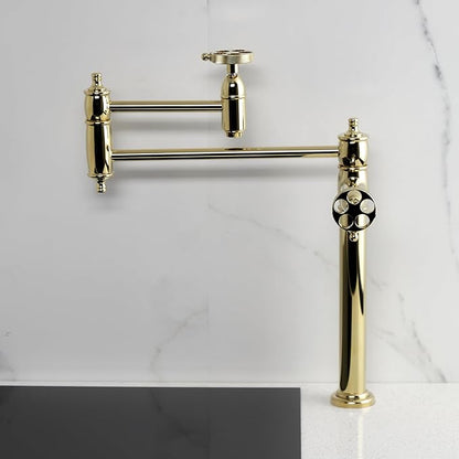 Kingston Brass KS3702RKZ Wendell Two-Handle 1-Hole Deck Mount Pot Filler Faucet with Knurled Handle in Polished Bronze