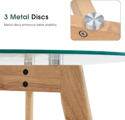 ivinta Round Glass Dining Table for 2-4 People, 31.5" Modern Kitchen Table with Wood Legs for Dining Room Living Room Small Spaces, RD80 (Natural)