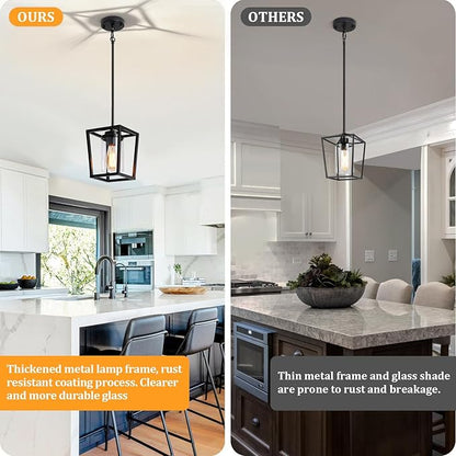 TOULMJ Black Pendant Lights Kitchen Island, Modern Lantern Pendant Light Fixtures, Farmhouse Kitchen Island Lighting Hanging Ceiling Light Fixture for Hallway Dining Room