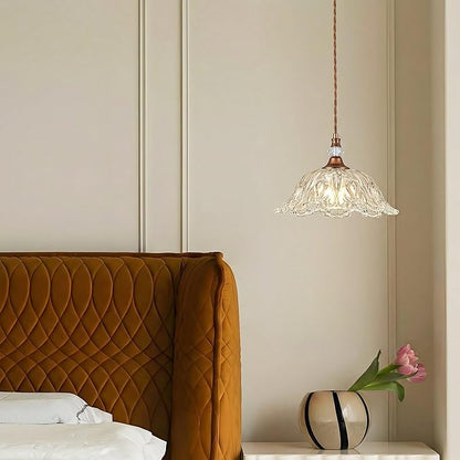 1 Piece Vintage Chandelier Light Fixtures with Crystal Glass Shade, Antique Red Bronze Finish Pendant Light for Kitchen Island, Hanging Light Fixture for Dining Room, Hallway, Living Room, Bedroom