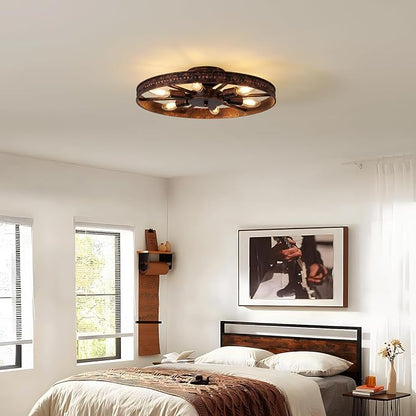 Semi Flush Mount Ceiling Light, Industrial Metal Ceiling Light Fixture, 18.9" Rustic 6-Light Farmhouse Light, Red Rust Chandelier for Kitchen Dinning Room Entryway Living Room