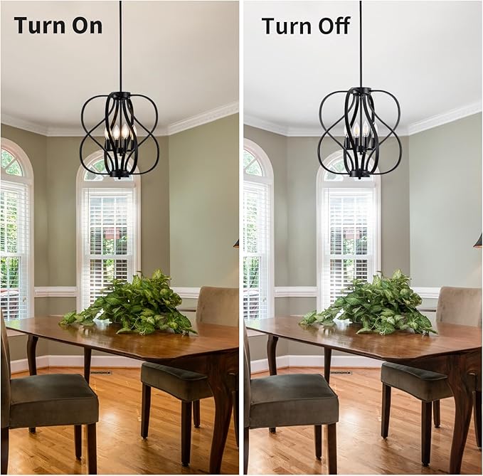 Black Chandelier 4 Light Industrial Dining Room Light Fixture 18'' Modern Farmhouse Contemporary Chandelier Hanging Pendant Light Fixture Entryway Chandelier for Foyer,Kitchen,Living Room,Bedroom