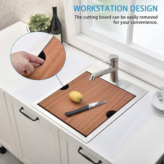 21x20 Inch Drop In Kitchen Sink Workstation - VAPSINT 21 Inch Topmount Kitchen & Bar Sink 16 Gauge Stainless Steel Handmade Single Bowl Small Kitchen Sinks for RV Wet Prep with Accessories