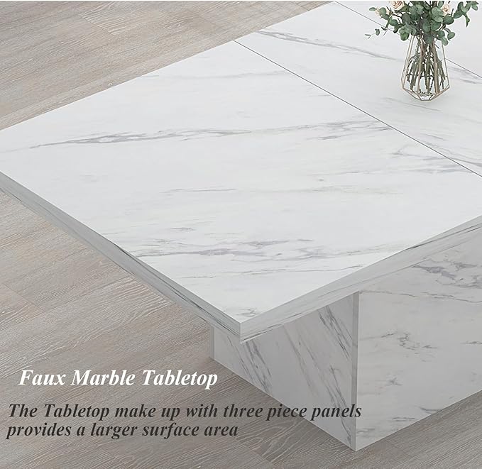 HSH 71” White Faux Marble Dining Table, Rectangle Modern Dinner Kitchen Table for 6-8, Farmhouse Long Kitchen Furniture for Living Room, Industrial Wood Dining Room Table with Sturdy Base