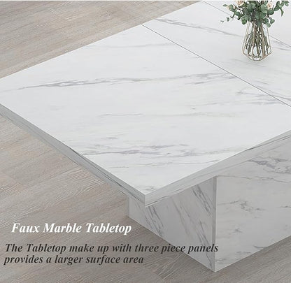 HSH 71” White Faux Marble Dining Table, Rectangle Modern Dinner Kitchen Table for 6-8, Farmhouse Long Kitchen Furniture for Living Room, Industrial Wood Dining Room Table with Sturdy Base