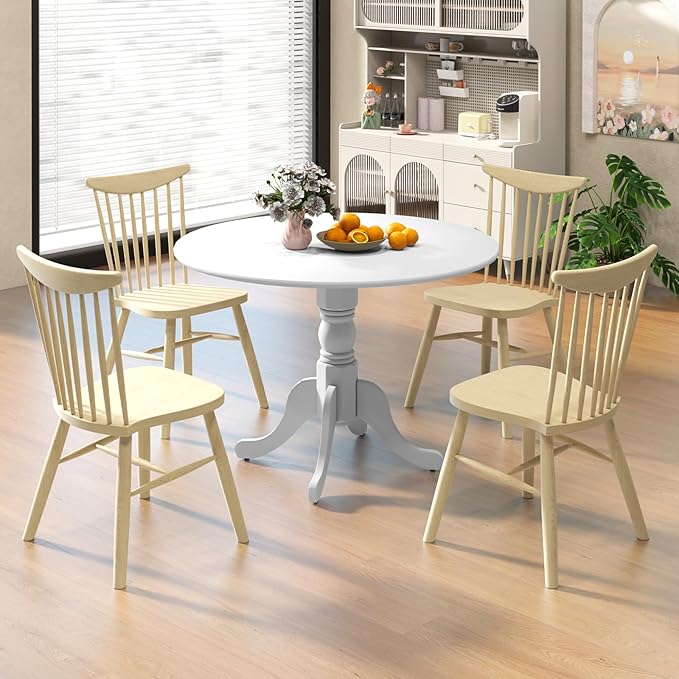 Giantex 39-Inches Round Dining Table for 4, Rubber Wood Kitchen Table for Dinette Dining Room, Living Room, Restaurant, Dinner, 220 Lbs Capacity (White)
