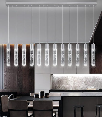 12-Lights Modern Crystal Chandeliers LED Pendant Light for Kitchen Island Dining Room Entrance Foyer Living Room Silver
