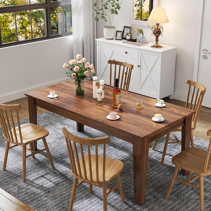 JIJIWANG 70.87''-106.3'' Extendable Dining Table for 8-12, Modern Space-Saving Wood Kitchen Table, Rectangle Folding Conference Meeting Tables for Living Meeting Room Kitchen, Walnut