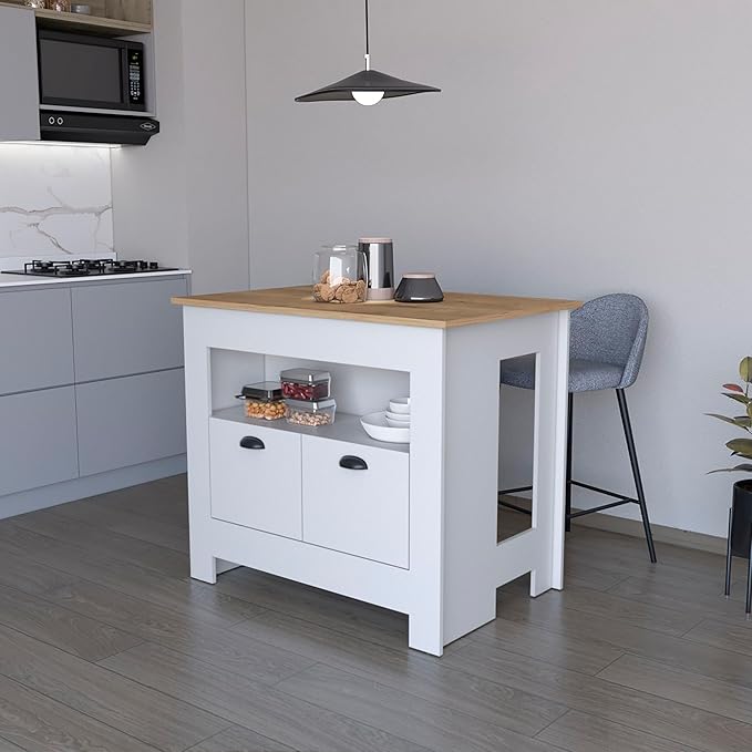 GOWE Theba Kitchen Island, Whit 2 Doors, 3 Shelves