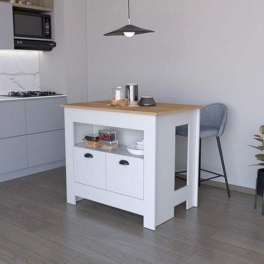 GOWE Theba Kitchen Island, Whit 2 Doors, 3 Shelves