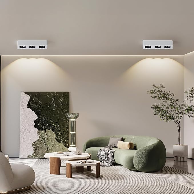JAYMP Rectangular Modern LED Ceiling Spotlight 3000K Dimmable White Surface Mount Focus Down Light for Living Room Hallway Laundry Room (White, Triple Lamp)