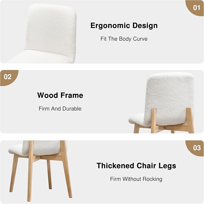 Casaphoria Dining Chairs Set of 2, Modern Fabric Kitchen Chairs with Oak Wood Legs, Comfortable Dining Room Side Chairs for Home, Living Room, Restaurant