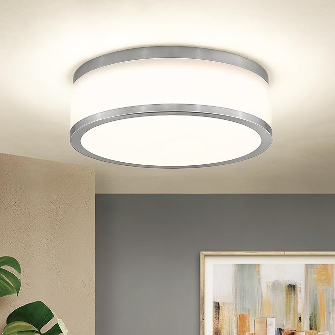 LMS 15 Inch LED Flush Mount Ceiling Light, 24W Modern Brushed Nickel Ceiling Lamp, 3CCT 3000K/4000K/5000K, Dimmable, Bathroom, Bedroom, LMS-054BN