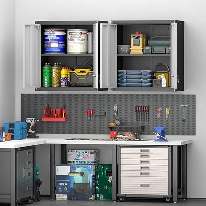 Metal Garage Storage Cabinet, Metal Wall Cabinets with Doors and Shelves, Steel Locking Cabinets, Floating Tool Cabinet for Garage, Basement, Warehouse