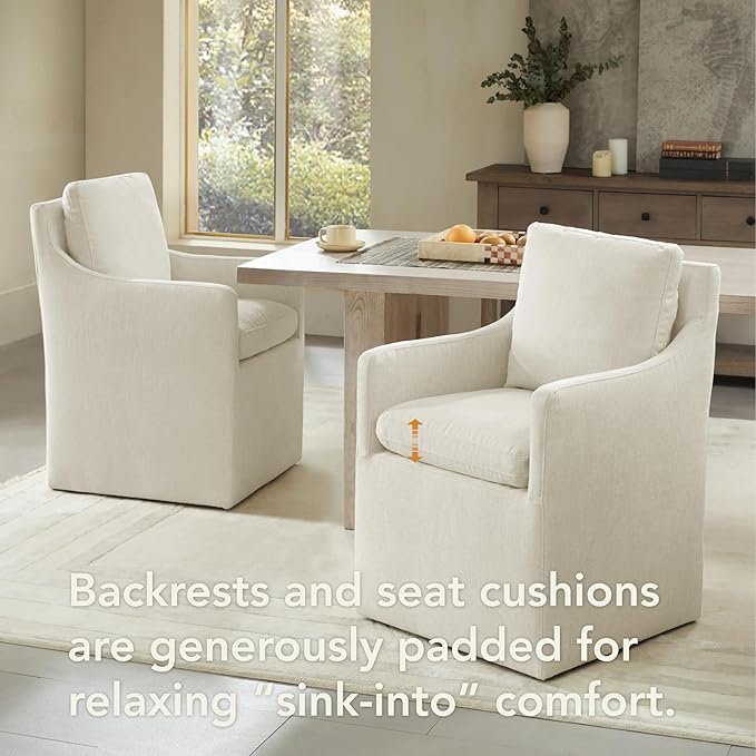 KISLOT Upholstered Dining Chairs with Casters, No Assembly Modern Accent Armchair with Rollers for Dining Room, Bedroom, Living Room, Reading Room, Already Assembled, Beige, 1 Box