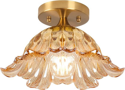 Semi Flush Mount Ceiling Light,Vintage Lights Fixture Ceiling Amber Shade Glass， E26 Ceiling Light Fixtures for Closet Kitchen Bedroom, Bulb Included