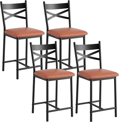 IDEALHOUSE 26" Counter Height Bar Stools Set of 4, Upholstered Bar Chairs with Back, Thick Cushion, Modern Counter Height Barstools for Kitchen Island, Apartment Counter, Dining Room Bar (4)
