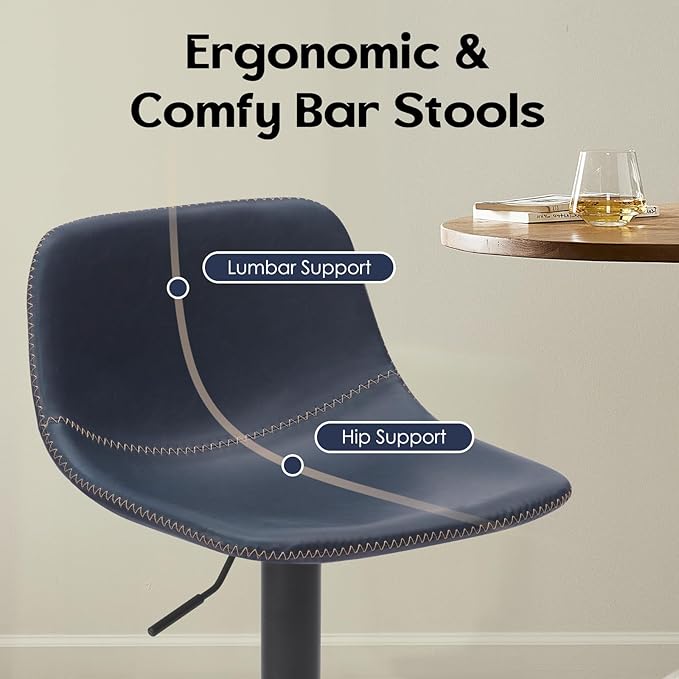 Adjustable Bar Stools Set of 2, Swivel Bar Stools, Bar Height Stools with Back Support Counter Height Bar Chairs Pu Leather Bar Stool for Kitchen Island Rustic Bar stools