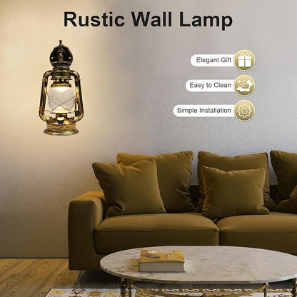 Rustic Wall Sconce Lantern Light, Western Light Fixtures, Vintage Wall Lamp, Farmhouse Wall Light Fixtures, Indoor Old Fashioned Lantern for Hallway Farmhouse Loft (Cyan Bronze, 1pc)