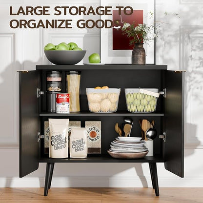 29.5" Modern Fluted Sideboard - Wood Buffet Cabinet with 2 Doors & Adjustable Shelves, Multi-Space Storage Credenza for Living Room, Dining Room & Entryway, Black