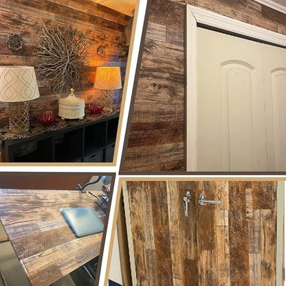 Decoroom Wood Wallpaper with Tools, 17.7''×118'' Peel and Stick Wallpaper Rustic Wood Grain Contact Paper, Removable Self Adhesive Vinyl Film Roll for Table Cabinets Shelf Liner