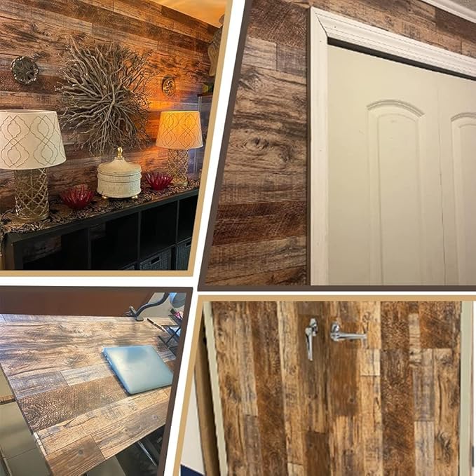 Decoroom Wood Wallpaper 17.71''×787'' Shiplap Peel and Stick Wallpaper Rustic Wood Grain Contact Paper Removable Self Adhesive Distressed Vinyl Film Roll for Table Cabinets Shelf Liner Decorative