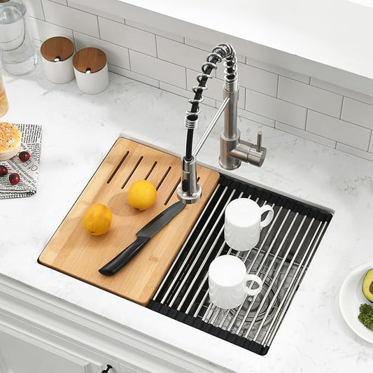 23 Inch Undermount Kitchen Sink Workstation - SZBAQTM 23x18 Inch Undermount Sink Stainless Steel Single Bowl 10'' Deep Handmade Kitchen sink with Cutting Board& Strainer