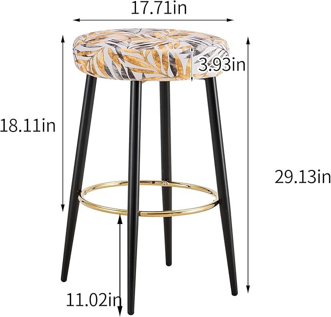 Counter Height Bar Stools Set of 2, PU Kitchen Stools Upholstered Dining Chair Stools 24 Inches Height with Golden Footrest for Kitchen Island Coffee Shop Bar Home Balcony Golden Leaves Velvet