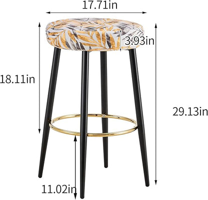 Counter Height Bar Stools Set of 2, PU Kitchen Stools Upholstered Dining Chair Stools 24 Inches Height with Golden Footrest for Kitchen Island Coffee Shop Bar Home Balcony Golden Leaves Velvet