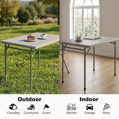 3ft Rectangular Folding Table for All-Occasion, Foldable Table with HDPE Tabletop and Steel Legs, Durable and Stable Small Folding Table, Perfect for Camping, Picnic, Party, Indoor & Outdoor, Grey