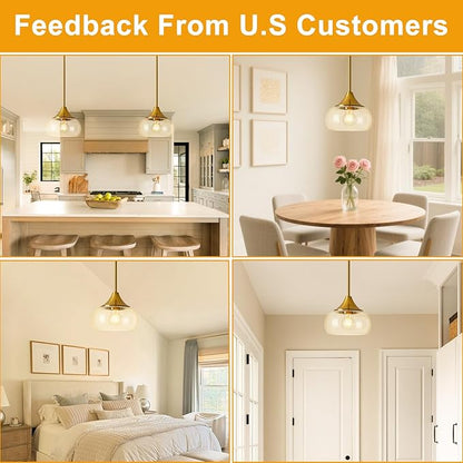 2 Pack Pendant Lights Kitchen Island, Modern Gold Pendant Light Fixtures with 8.5" Clear Glass Shade, Industrial Hanging Pendant Lights for Kitchen Island Dining Room Bedroom Hallway Entryway