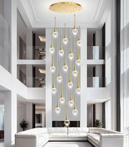 20 Light Crystal Chandelier for High Ceiling Dimmable LED Pendant Lights with Remote Adjustable Chandeliers for Staircase Foyer Living Room Gold