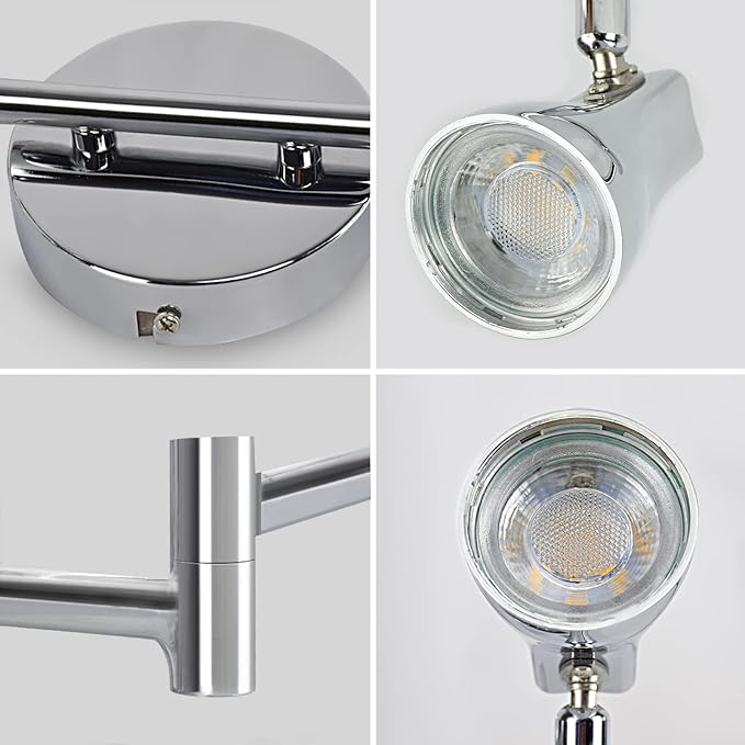 DLLT Modern LED Track Lighting Kit-6 Lights Adjustable Decorative Track Light Fixture, 6 Way Flush Mount Ceiling or Wall Spotlight for Kitchen, Dining Room, Hallway, Bedroom, Warm Light, Silver