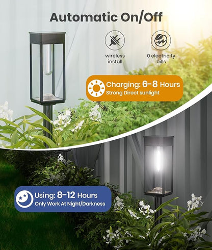 ALFIOT Solar Pathway Lights Outdoor, 2 Pack Bright Solar Lights Outdoor, IP65 Waterproof Solar Garden Lights Solar Powered Landscape Lighting for Yard Patio Walkway Driveway Pathway (Cool White)