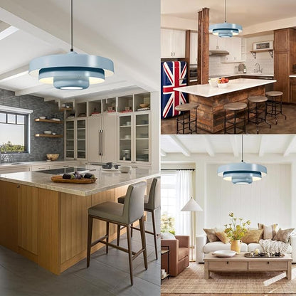 Light Blue Adjustable Pendant Light, Large Contemporary Nordic Ceiling Lamp for Kitchen Island, Mid Century Modern Dining Room, Living Room, Pantry