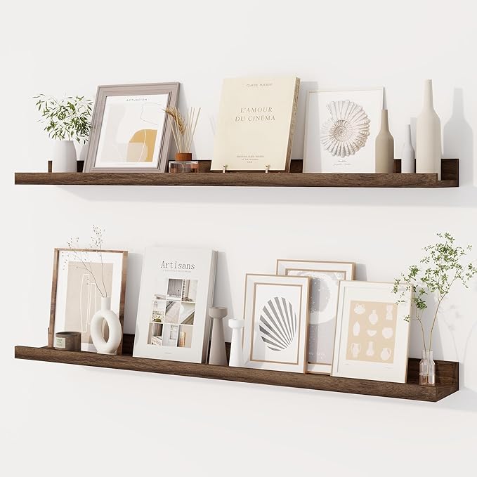 Dreamland Picture Ledge Shelf for Wall, Floating Shelves Set of 2, 36 Inch Long Floating Shelves with Lip for Living Room, Bedroom, Bathroom, Kitchen, Walnut