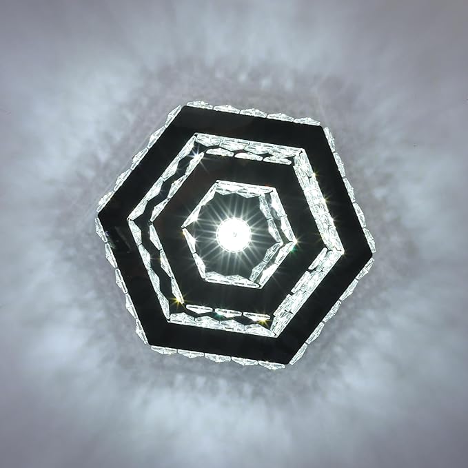 CXGLEAMING Modern LED Chandelier Flush Mount Ceiling Light Fixture Crystal Chandeliers for Living Room Bedroom Dining Kitchen (6500K Cool White)