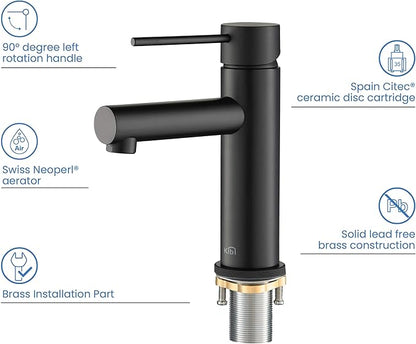 KIBI KBF1010 Solid Brass Single Handle Single Hole Circular X Faucet for Bathroom Sink | High Arc Faucet Spout | Durable Matte Black Finish | Corrosion and Rust Resistant