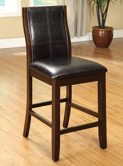 Set of 2 Transitional Counter Height Chairs, Brown Cherry Finish with Espresso Upholstered Seats, Stylish Design for Kitchen Island or Bar