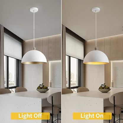 White and Gold Chandelier: 13.7 Inch Retro Farmhouse Style Dome Pendant Light for Kitchen Island, Bedroom, Dining Room, Living Room, and Corridor