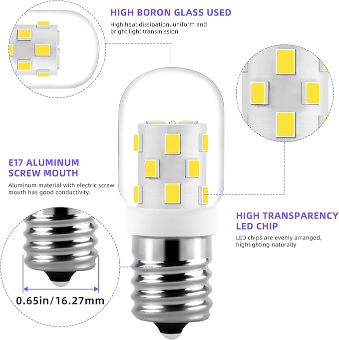 AMI PARTS 8206232A LED Appliance Bulb Incandescent Equivalent,E17 Light Bulb for Microwave Under Hood Refrigerators Oven (4 Packs Cool White)