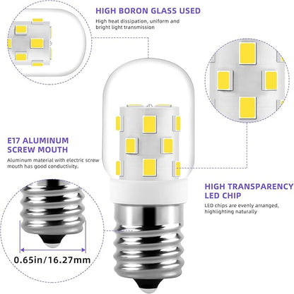 AMI PARTS 8206232A LED Appliance Bulb Incandescent Equivalent,E17 Light Bulb for Microwave Under Hood Refrigerators Oven (4 Packs Cool White)