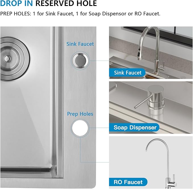 33"x22" Drop In Kitchen Sink Ledge Workstation – 16 Gauge 304 Stainless Steel Above Counter Deep Single Bowl Top Mount Sink Basin