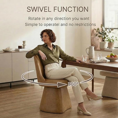 KISLOT Swivel Dining Chairs Set of 4, Upholstered Mid Century Modern Deskchair with High Back, Faux Leather Kitchen Chairs for Dining Room, Bedroom, Dressing Room, Brown