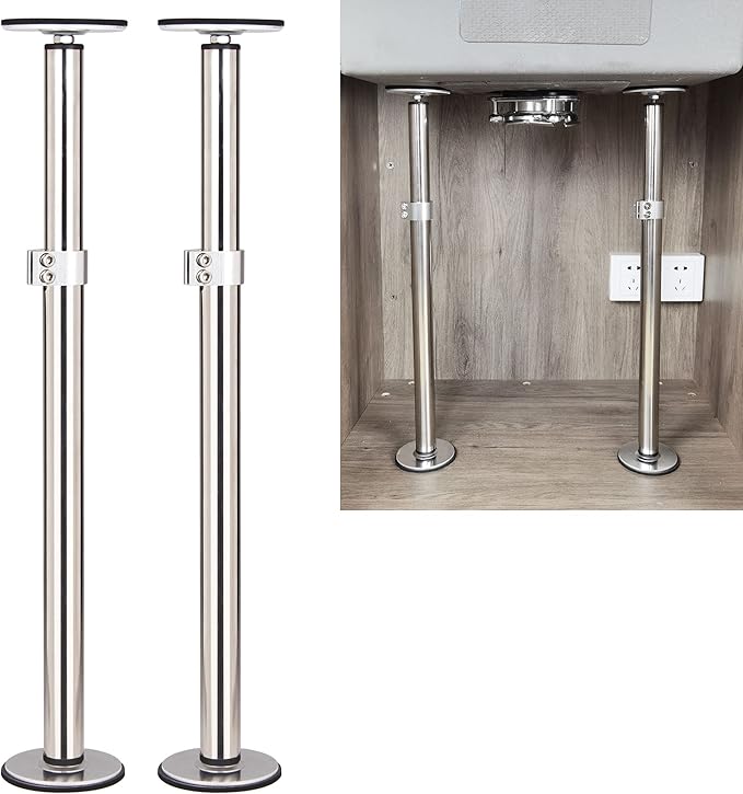 ST-2 Undermount Sink Brackets Stainless Steel Adjustable Support Sink Legs Installation and Repair System Kit For Kitchen Sink (16-29.5inches(41-75cm))