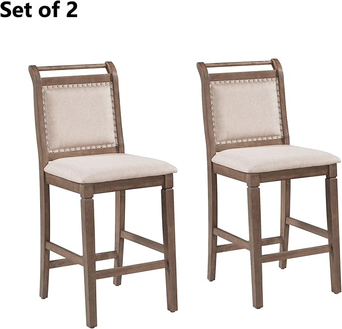 RUNNA Farmhouse 3-Piece Counter Height Dining Table Set with 2 Upholstered Chairs and Extendable Drop Leaf,Wood Kitchen Table for Small Place Use (Brown#A)