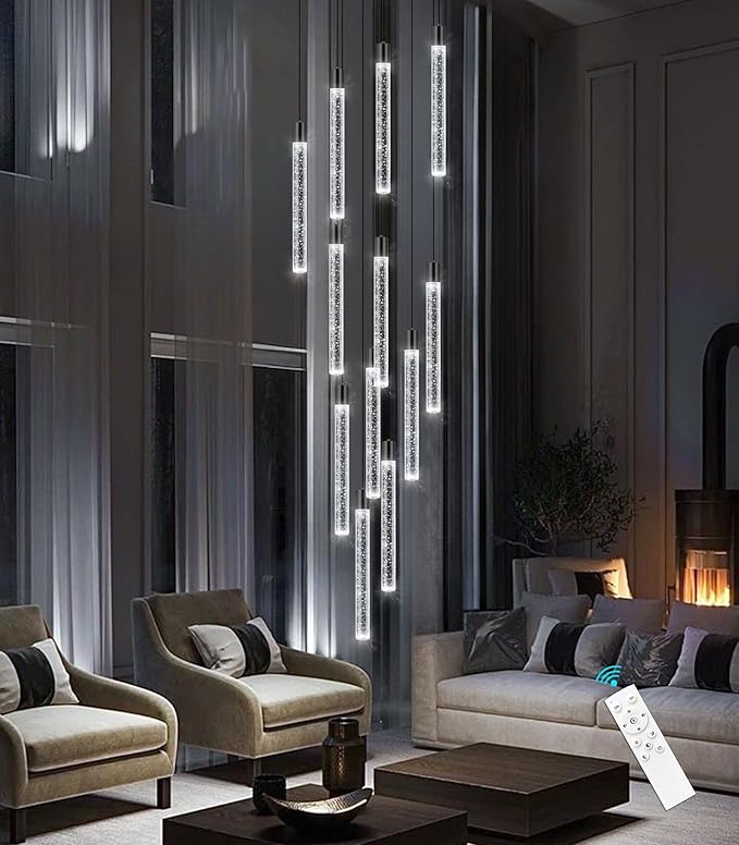 10-Lights Modern Chandelier for Staircase LED Dimmable Chandelier Crystal Chandelier Pendant Lights for High Ceiling Chandelier for Foyer