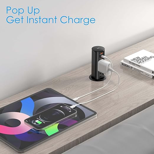 ANNQUAN 2 inch Space Saver Pop Up Outlet for Countertop with PD20W USB Ports,2 Outlets Tamper Resistant,Splashproof Pop Up Socket,Desk Power Grommet for Home Office Kitchen Black (ETL Listed)